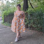 Rochia Simona papaya galben din vâscoză
