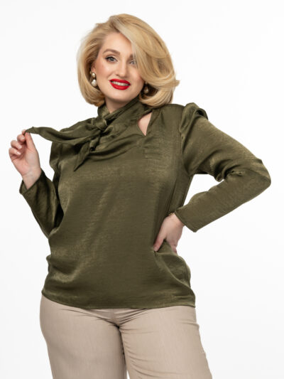 Camasa cu funda esarfa idu fashion kaki plus size3