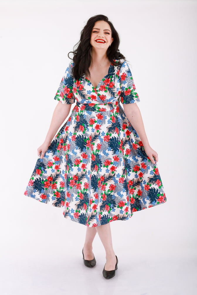 teodorita flori bumbac idu fashion rochie albastra eveniment plus size5