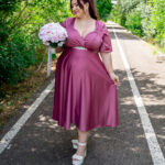 Rochia TEODORIȚA roz prăfuit satin