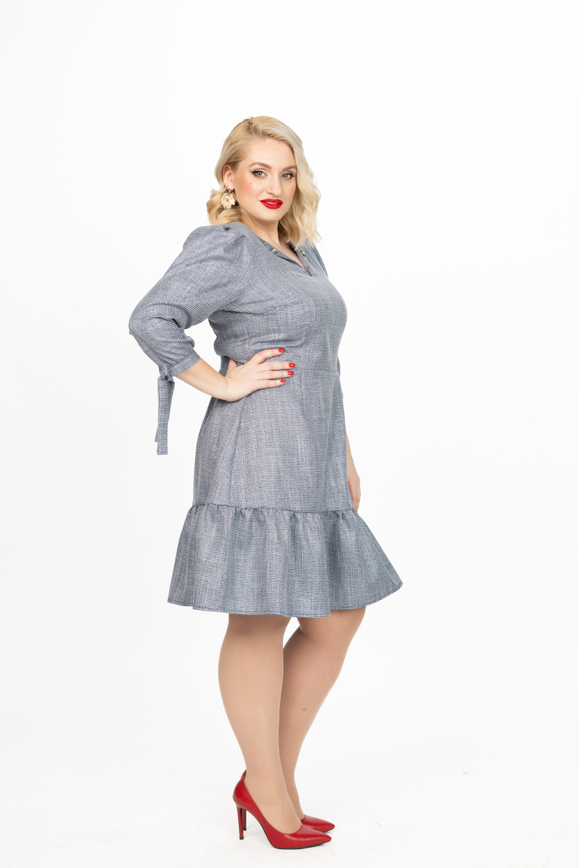 Rochia INNA IDU FASHION stofa carouri bleumarin6