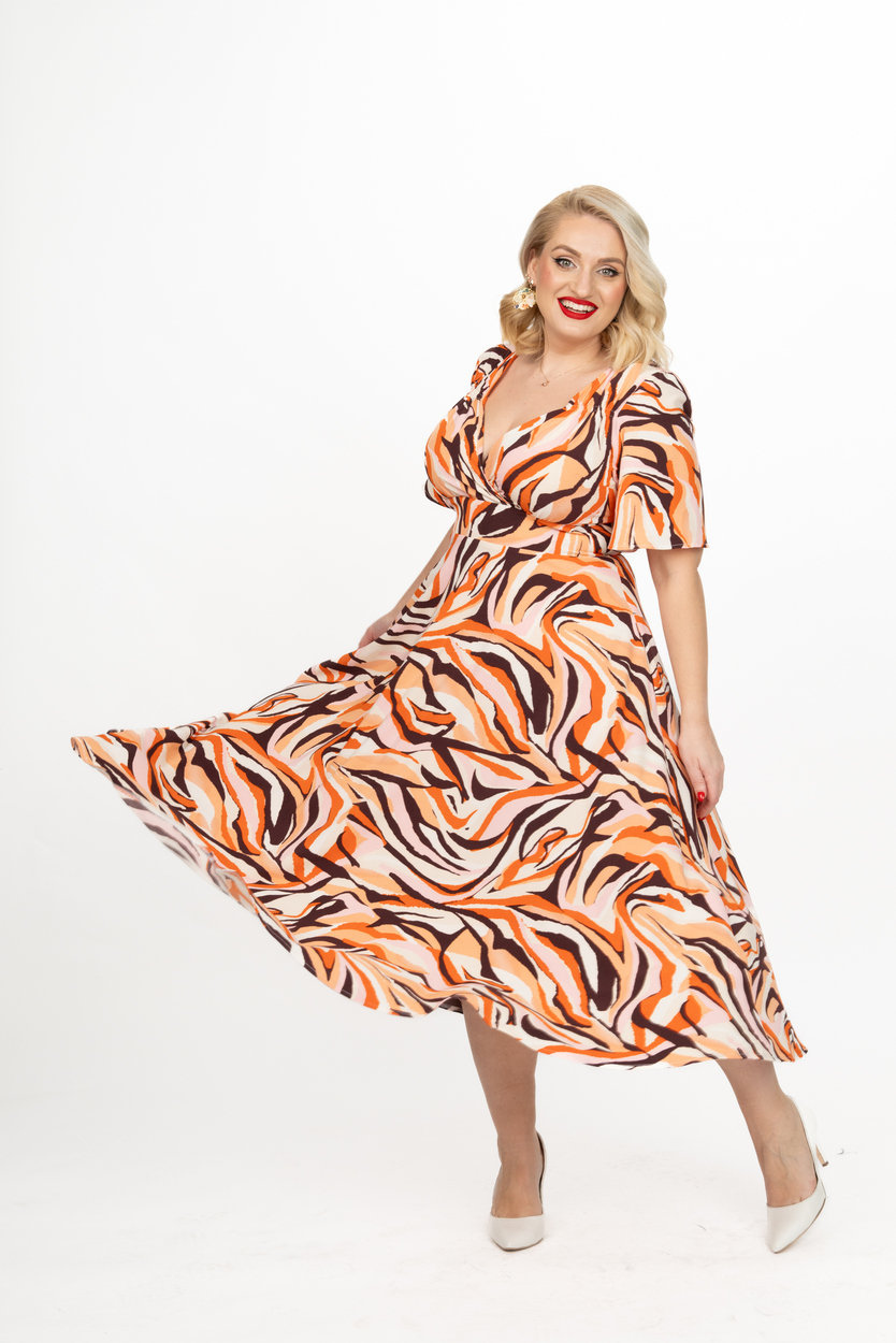 Rochia TEODORITA rozPORTOCALIU IDU FASHION ROCHIE PLUS SIZE IOANA DUMITRACHE2