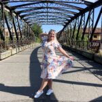 Rochia RALUCA din vâscoză Silka bleu/somon