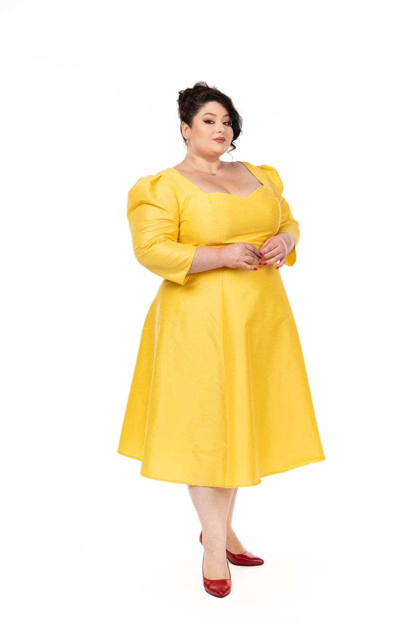 Easter Sale 21 ROCHIA MEDA IDU FASHION ROCHIE GALBENA TAFTA PLUS SIZE2