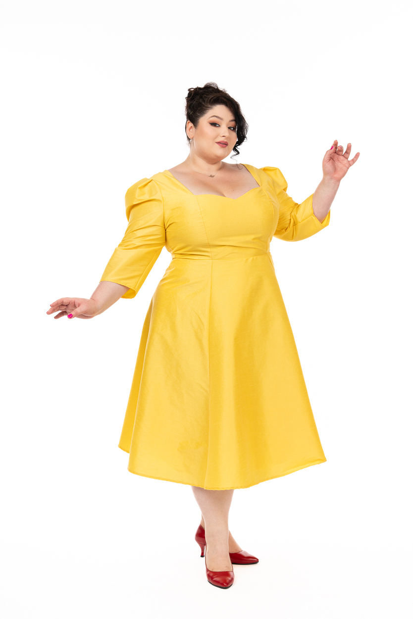 Easter Sale 19 ROCHIA MEDA IDU FASHION ROCHIE GALBENA TAFTA PLUS SIZE3